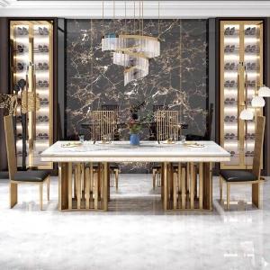 China Luxury 8 Seater Marbel Dinning Table With Stainless Steel Base factory