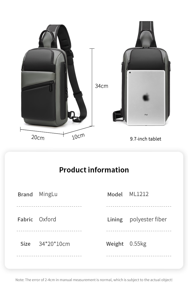 Water Retardant Luxury Mens Sling Bag For Travel Korean Style Eco Friendly