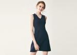 Elegant Summer Navy V Neck Womens Knitted Dresses Sleeveless slim fit knitwear