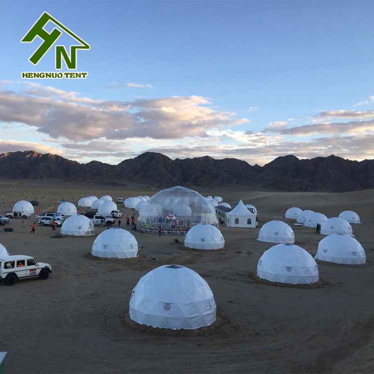 Cold Winter Half Sphere Geodesic Dome Tent With Stove High Snow Load Steel Frame
