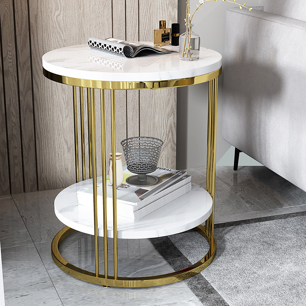 Elegant Round Stainless Steel Marble Sofa Side Table By SEDIA