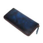 Handmade Vintage Rub Color Gradient Japanese Long Zipper Genuine Leather Wallet