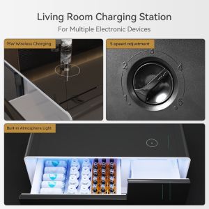 Wireless Charging Modern Coffee Table with Mini Fridge Living Furniture