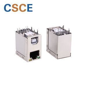 Stacked Over RJ45 To USB Connector Shielded USB B Type Integrated Magnetic 100Mb