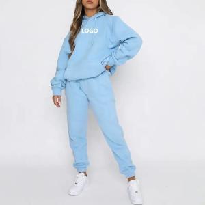 China Custom Logo Winter High Quality Casual Wool Sweatpants and Hoodie 2 Piece Sets Fitness Solid Color Cotton Fleece Women Tracksuit factory