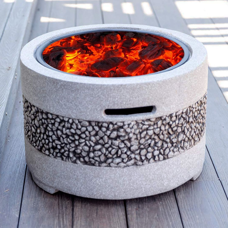 Outdoor Backyard Patio Garden Fire Pit with Artificial Stone and Charcoal BBQ Grills