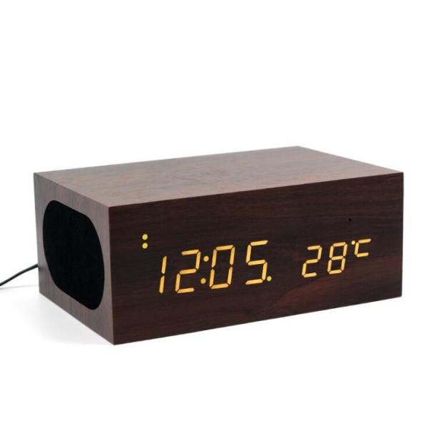 Wood Qi Charger Bluetooth Stereo Speaker , Double USB NFC Alarm with Thermometer