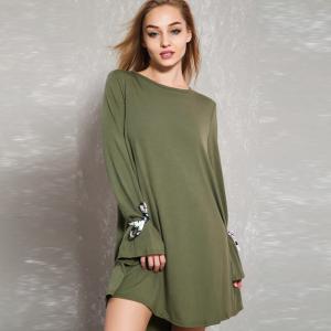 China Latest Sexy Olive Tie Sleeve Open Back Tunic Casual Dress For Fashion Women factory