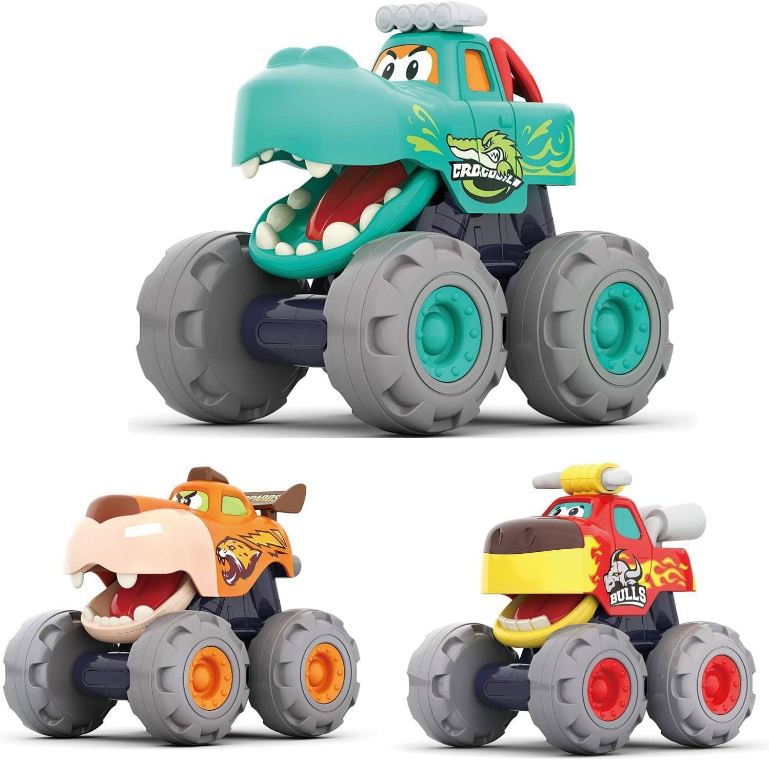 No Battery 3 Pack Friction Powered Pull Back Toy Cars Set for 1 2 3 Year Old Boys