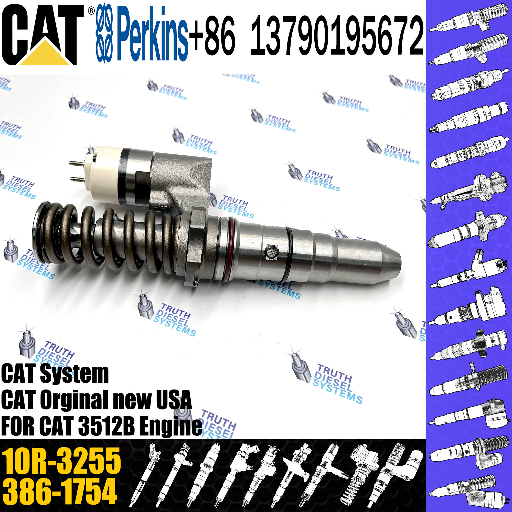 Common Rail Injector 10R-3255 20R-1265 386-1771 386-1754 386-1767 20R-1276 For Caterpillar 3516B 3512B 3561B Engine