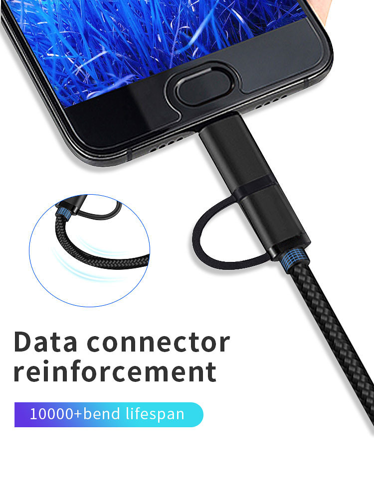 Nylon Braided 2 In 1 Charging Cable 3m OEM Type C USB 2.0 Cable