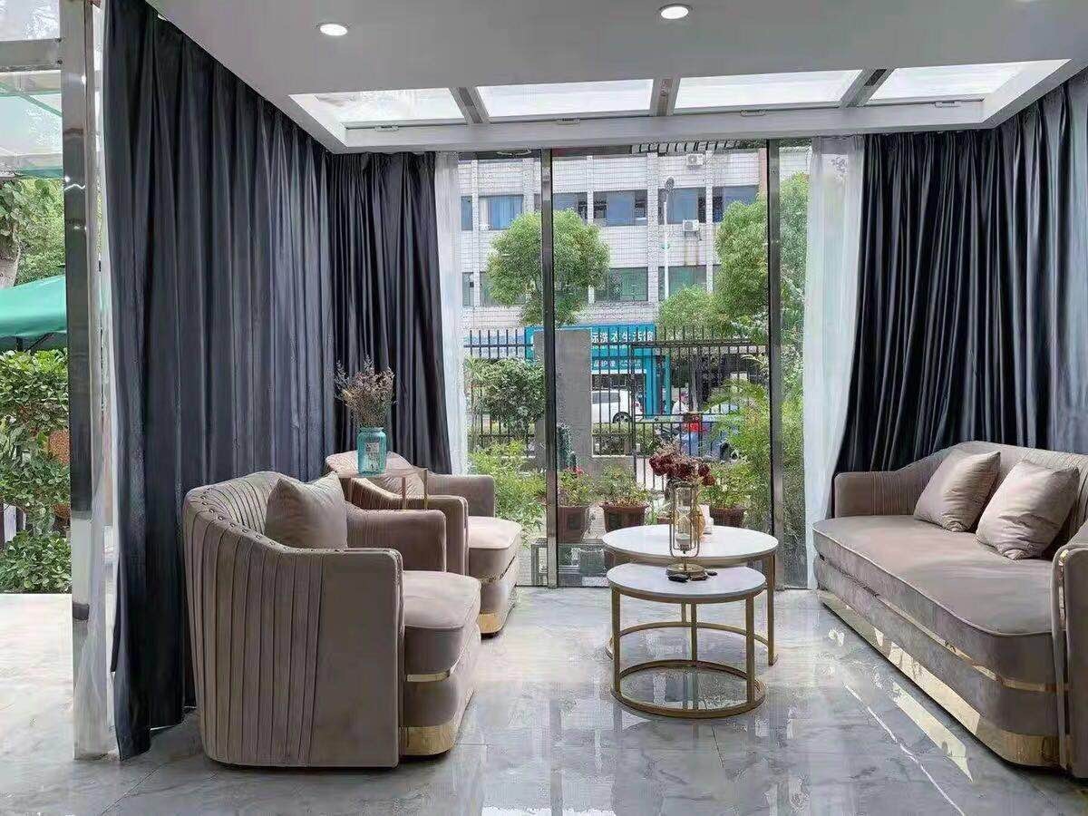 Nordic Light Luxury Hotel Lobby Furniture Velvet Stainless Steel Postmodern Showroom Sofa