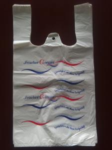 China ECO-Friendly Plastic T Shirt Shopping Bags , White Colour With Printing , HDPE material factory