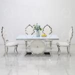 Flower Base 160x90x75cm SS Dining Tables 6 Seater White Glass Top
