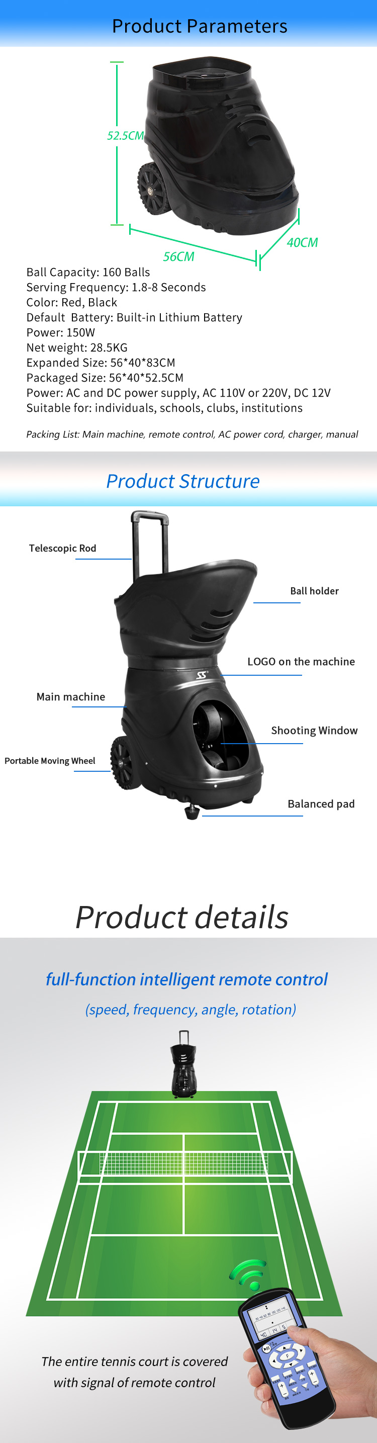 Three Line Training Tennis Ball Throwing Machine Intelligent Shooting Equipment