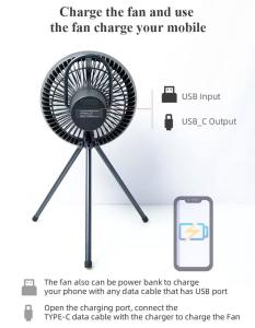 China USB Rechargeable Tripod Pedestal Fan Outdoor Tent Camping Fan With LED Light factory