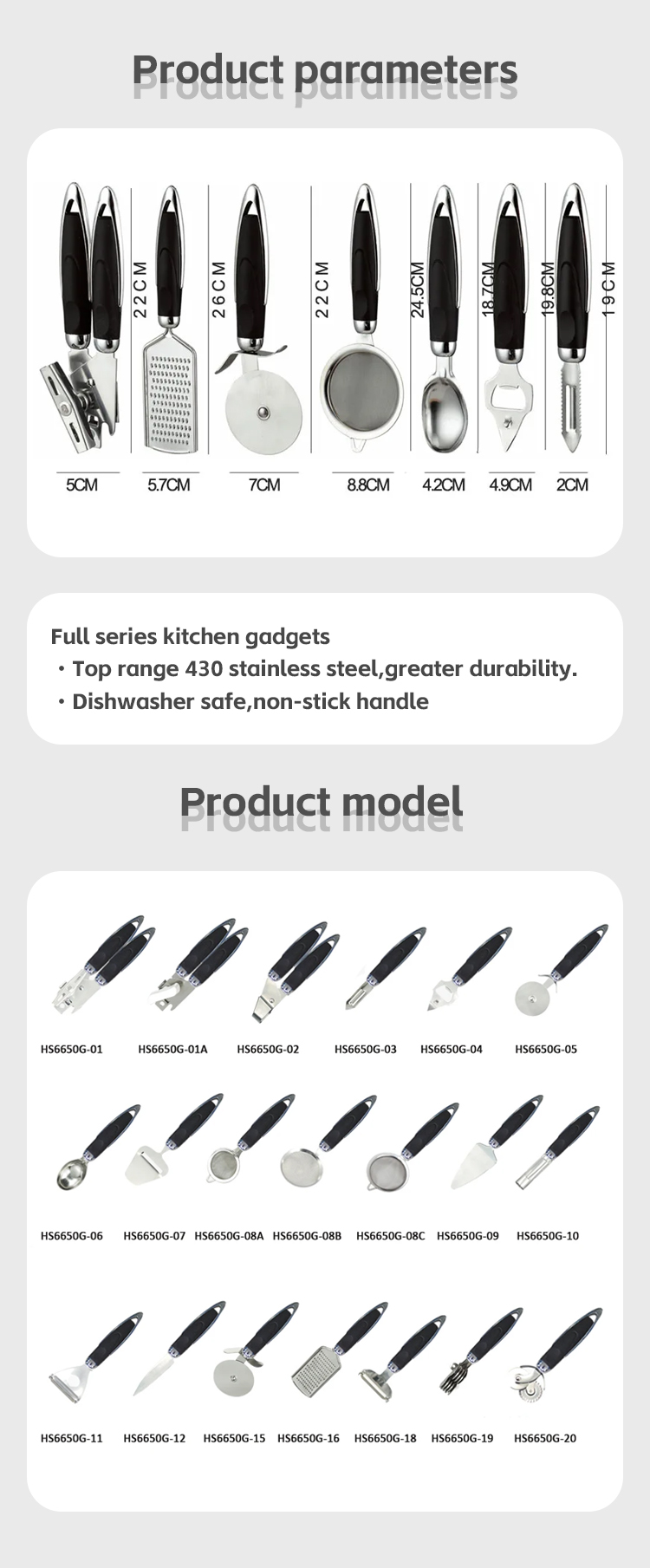 Graters Fruit Vegetable Tools Type Stainless Steel Kitchen Gadgets Set with Grey Handle