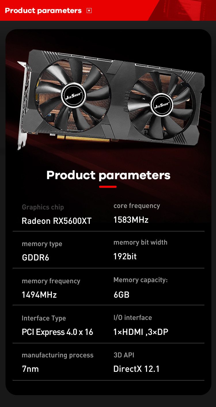 6G GDDR6 RX 5600 XT Graphics Card GPU PC 256BIT Computer Esports Game Video Card