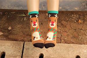 China Cartoon christmas deer patterned design winter cotton socks for women factory