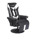 Office/Home Gaming Chair with Cup Holder and Footrest in White Racing Style