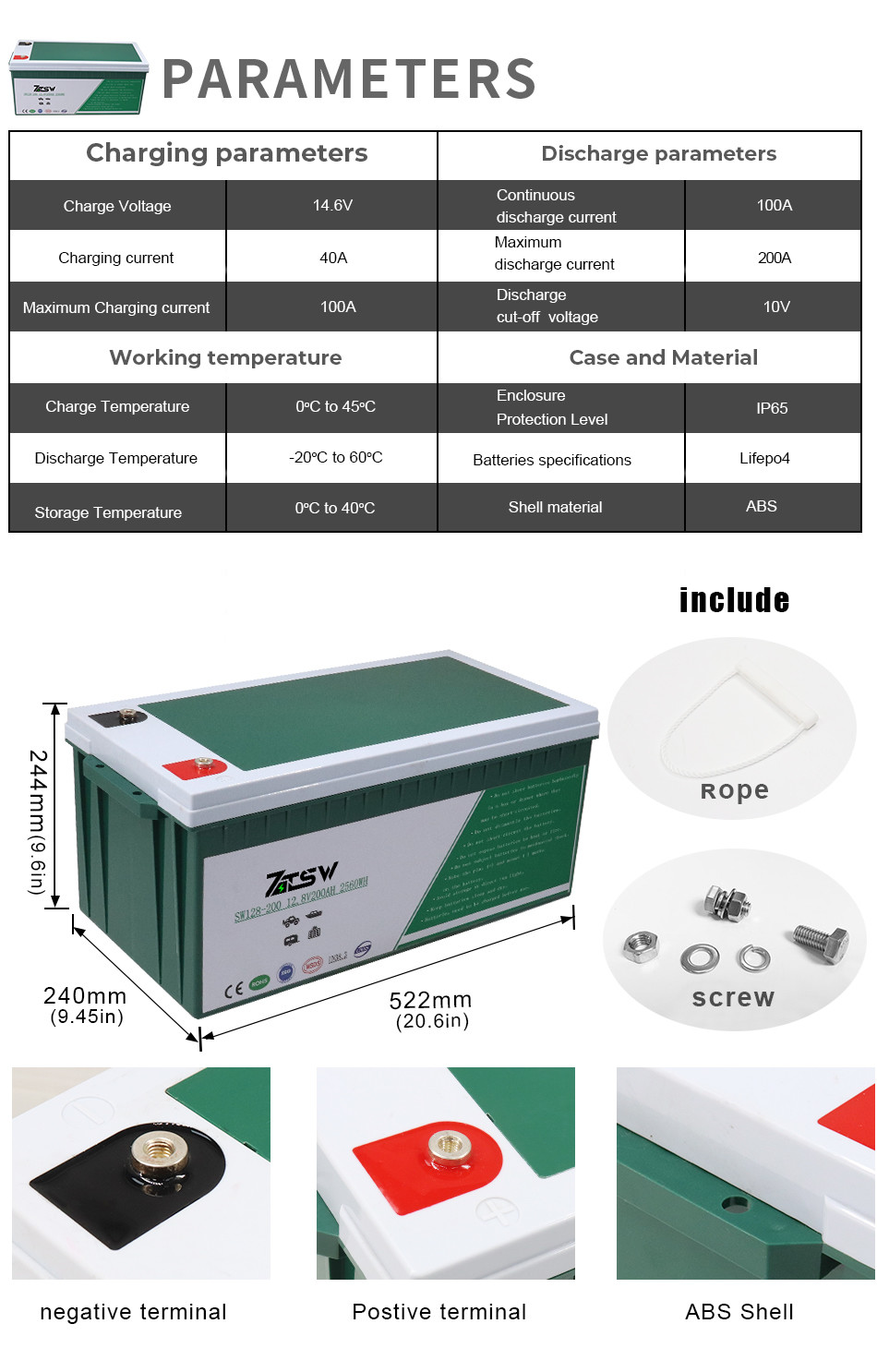 Rohs CE 200ah Lithium LiFePO4 Battery 12.8 V Deep Cycle Rechargeable Battery