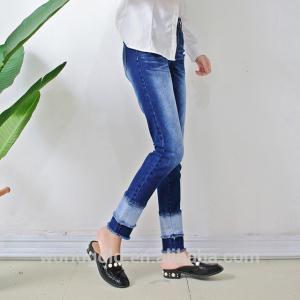 China Stretch Ripped &amp; Split Women Denim Skinny Jeans , Dark Blue Denim Trouser Pants factory
