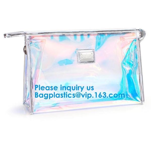 Glossy Rainbow Hologram Vinyl Cosmetic Pvc Bag With Zip Closure,Hologram zipper pvc cosmetic bag