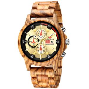 China Man Zebra Wooden Quartz Watch Chronograph Stopwatch Calendar 1010-1 factory