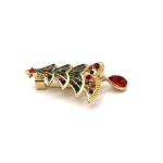 Small Fashion Brooch Pin Christmas Tree Shape With White Crystal Diamond OEM