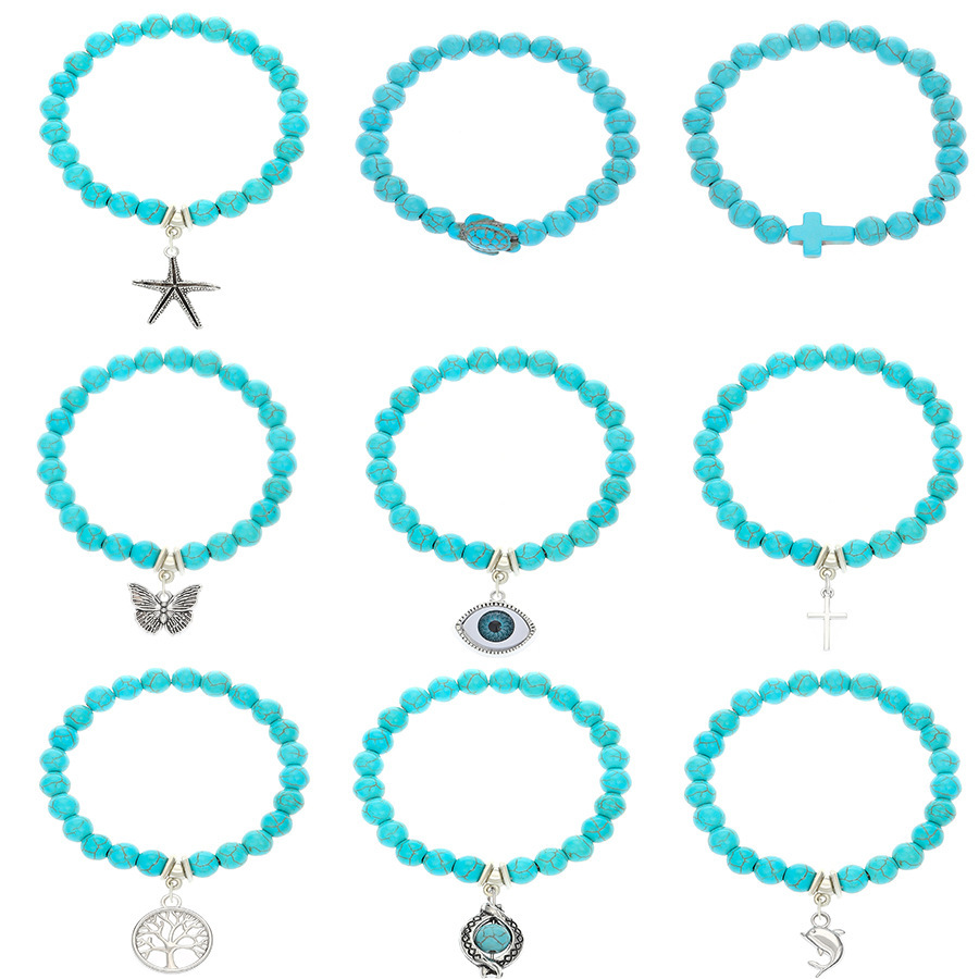 Bohemian Turquoise Beaded Bracelet Ethnic Cross Starfish Turtle Bracelet European And American Turquoise Bracelet