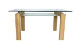 Solid Wood Frame 2 Layer 10mm Tempered Glass Top Dining Table