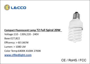 China T2 20W Fluorescent Compact Light Bulbs E27 With PBT Materials 6400K Daylight factory