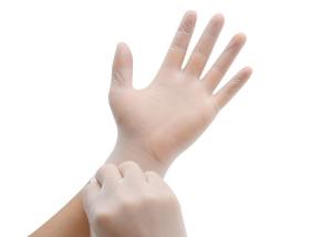 China Safety Protective Disposable PVC Gloves 100% LATEX Natural Color Powder Free factory
