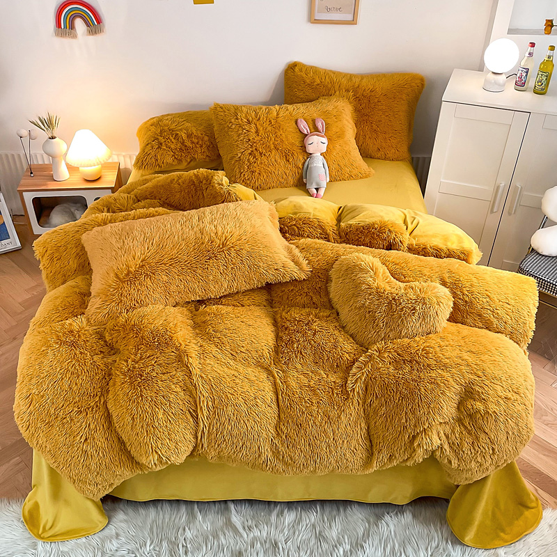 European and American Style Solid Color Thickened Warm Mink Velvet Duvet Bedding Set