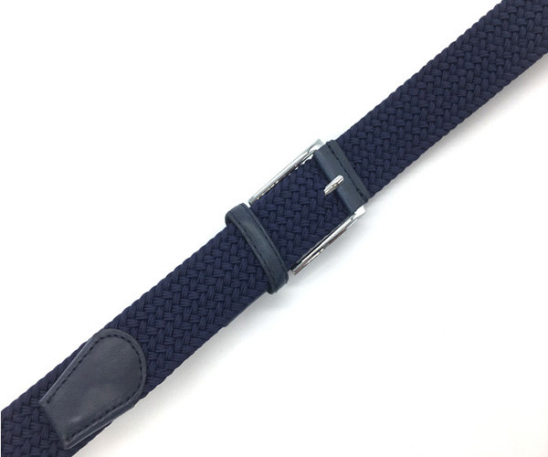 Dark Blue Mens Elastic Woven Stretch Belt With Pin Buckle Wide 1-3/8 Inches