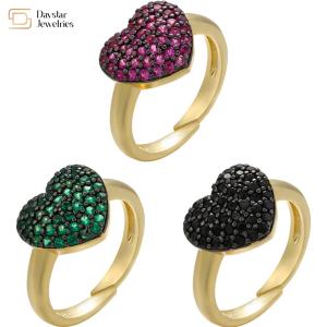 China 18k Gold Plated Heart Diamond Rings Opening Adjustable Colorful Zircon factory