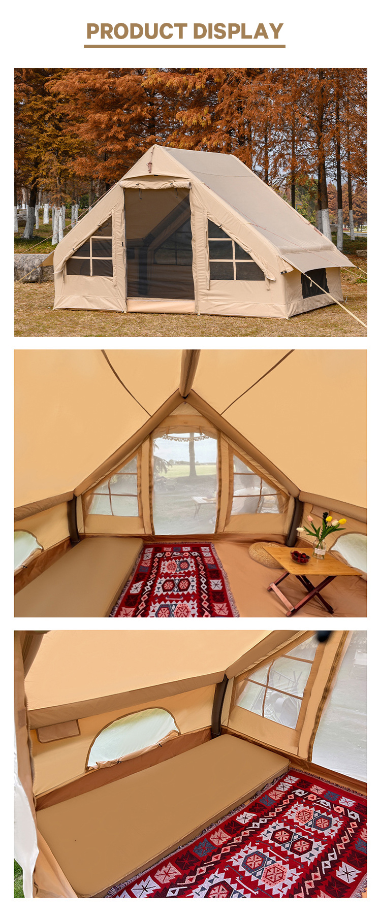Outdoor Camping Inflatable House Tent Canvas or Oxford Family Part Tents for 3-4 Person