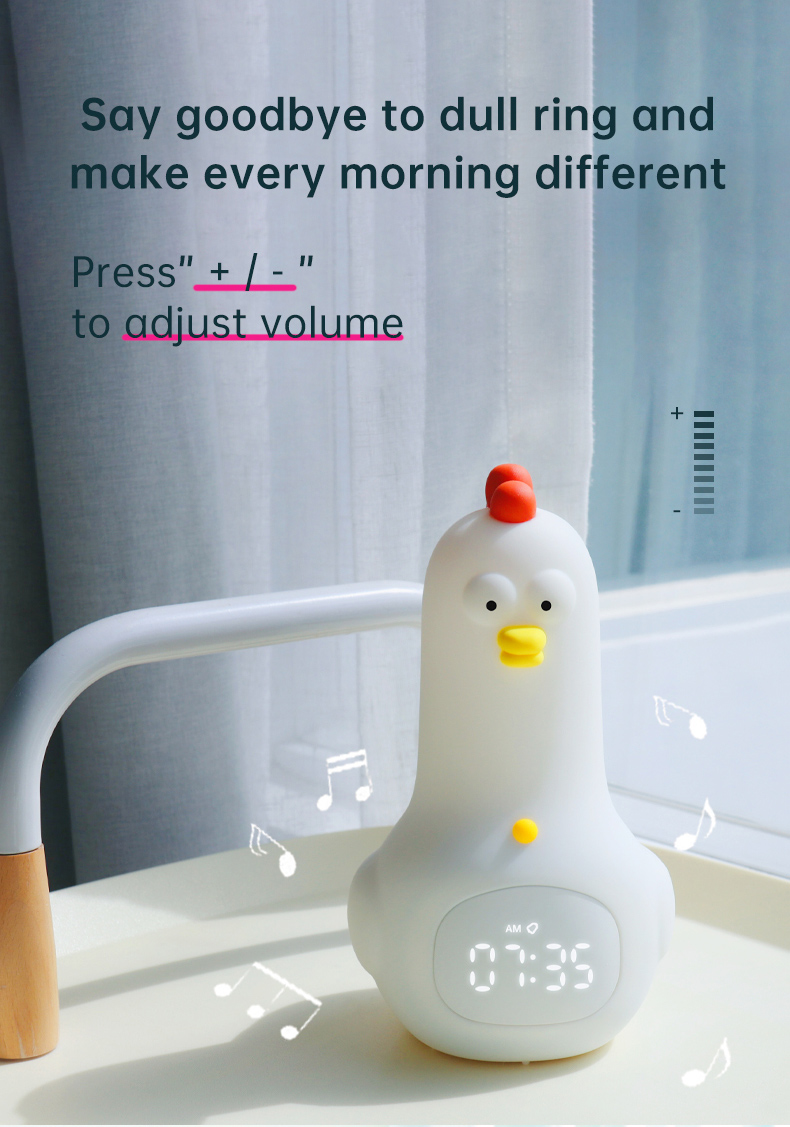 Kids Kung Fu Chicken Alarm Clock with Digital Display Night Light and Smart Features