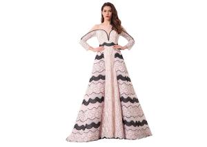 China Zipper See Through Back Long Sleeve Maxi Prom Women Gown Pink And Black Color factory