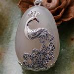 Sterling Silver Peafowl Style White Chalcedony Pendant Neclace (041001)