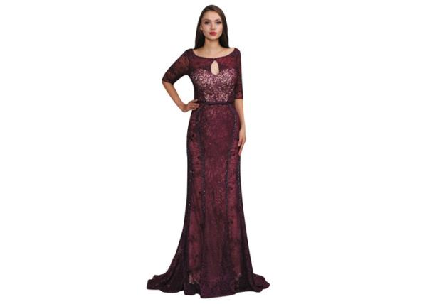 Purplish Red Color Sexy Women Vintage Evening Dresses Scoop O Neck For Slim
