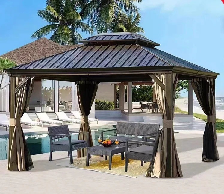 Hardtop Gazebo Outdoor Aluminum Gazebo Pergola for Patio Yard Gray