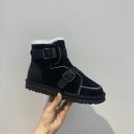 Suede PU Black Flat Winter Boots Lamb Wool Flat Heel Ankle Boots For Ladies