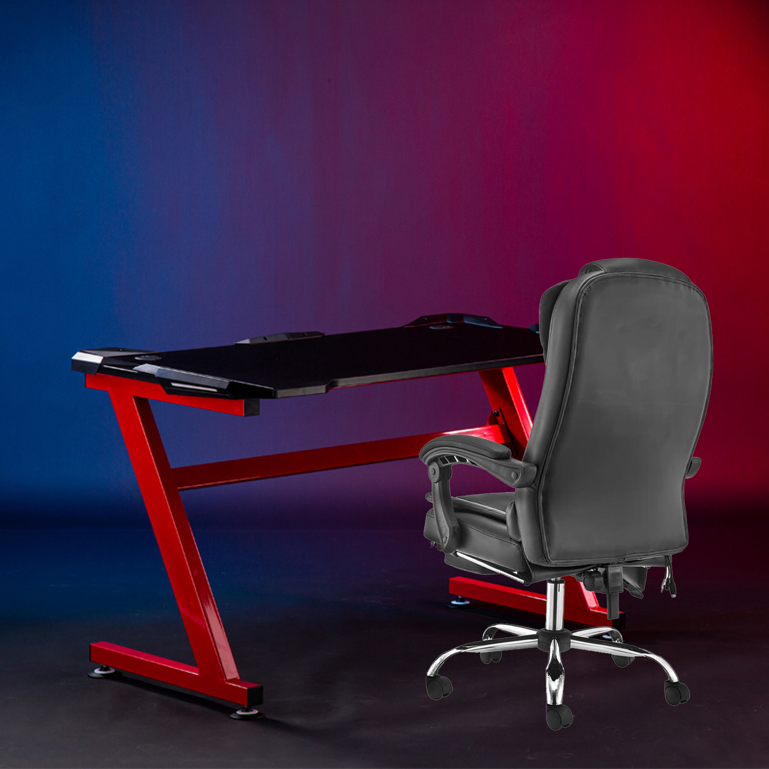Traditional Design Style Gaming Chair with Heater Function and Synthetic Leather Cover
