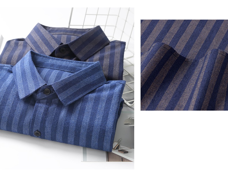 Breathable Dark Blue Long Sleeve Cotton Shirt for Men's Casual Fashion in Autumn 2021