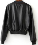 Ladies PU Leather Down Jacket , Zipper Short Warm Black Leather Bomber Jacket
