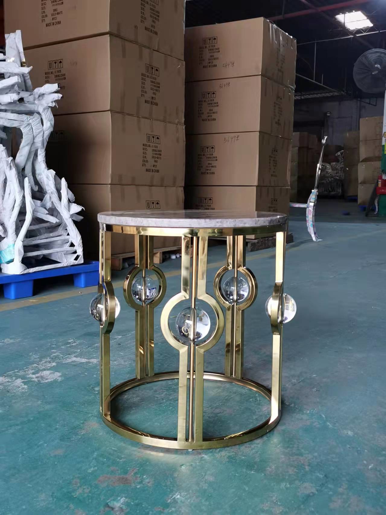 Gold Plated Stainless Steel Marble Side Table Light Luxury Metal Crystal Ball Round Corner Table