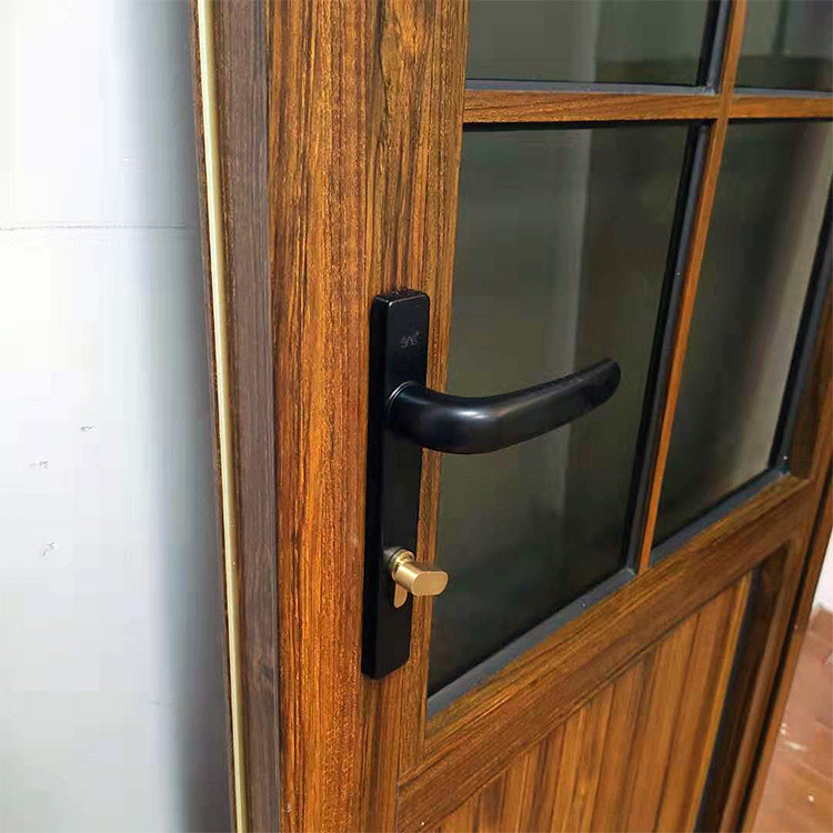Wood Grain Color Aluminium Hinged Doors Customized Exterior Hinges Doors 5mm Glass