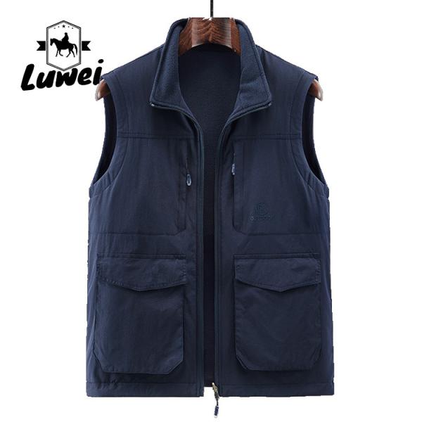 Multi Pockets Cargoes Waistcoat Solid Color Utility Zipper Sleeveless Sherpa
