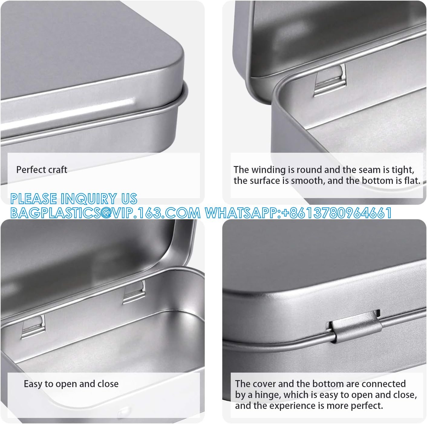 Metal Rectangular Empty Hinged Tins - Pack Of 40 Silver Mini Portable Box Small Storage Kit & Home Organizer With Lids